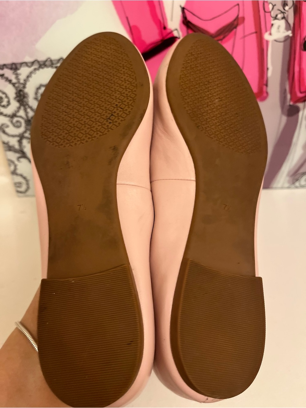 Tory Burch Blush Pink Leather Logo Medallion Ballet Flats - Size 7.5 - Picture 7 of 8